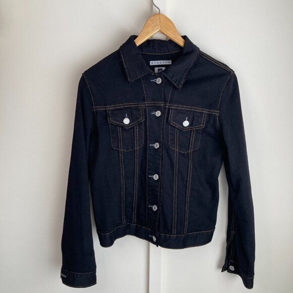 GAP Stretch Black Denim Jacket Small Cotton Spandex Trucker (Small) - Picture 3 of 7